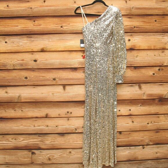 Mac Duggal 26717 SEQUINED ONE SHOULDER BISHOP SLEEVE TRUMPET GOWN - Picture 10 of 16